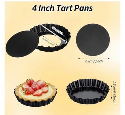 16 Pack Mini Tart Pans 4 Inch with Removable Bottom Round Nonstick Quiche Pan, H