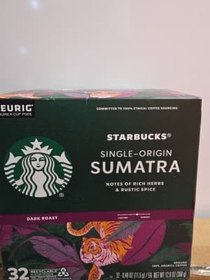 Starbucks Sumatra Single Origin Dark Roast Keurig K-Cup Coffee Pods, 32ct