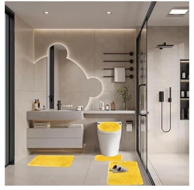 4 Piece Non Slip, Toilet Lid Cover and Contour Mat, Bath Mats Shower Mats Bath R