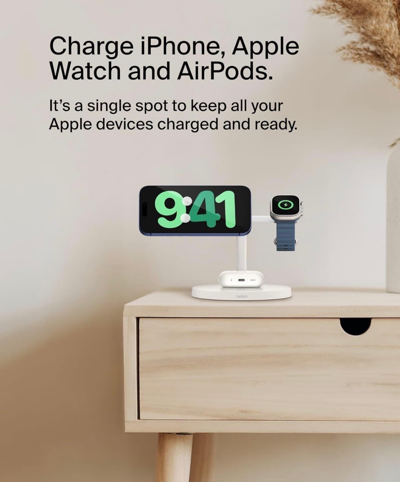 Belkin 3-in-1 Wireless Charging Station for iPhone, Apple Watch, AirPods - Thumbnail 2