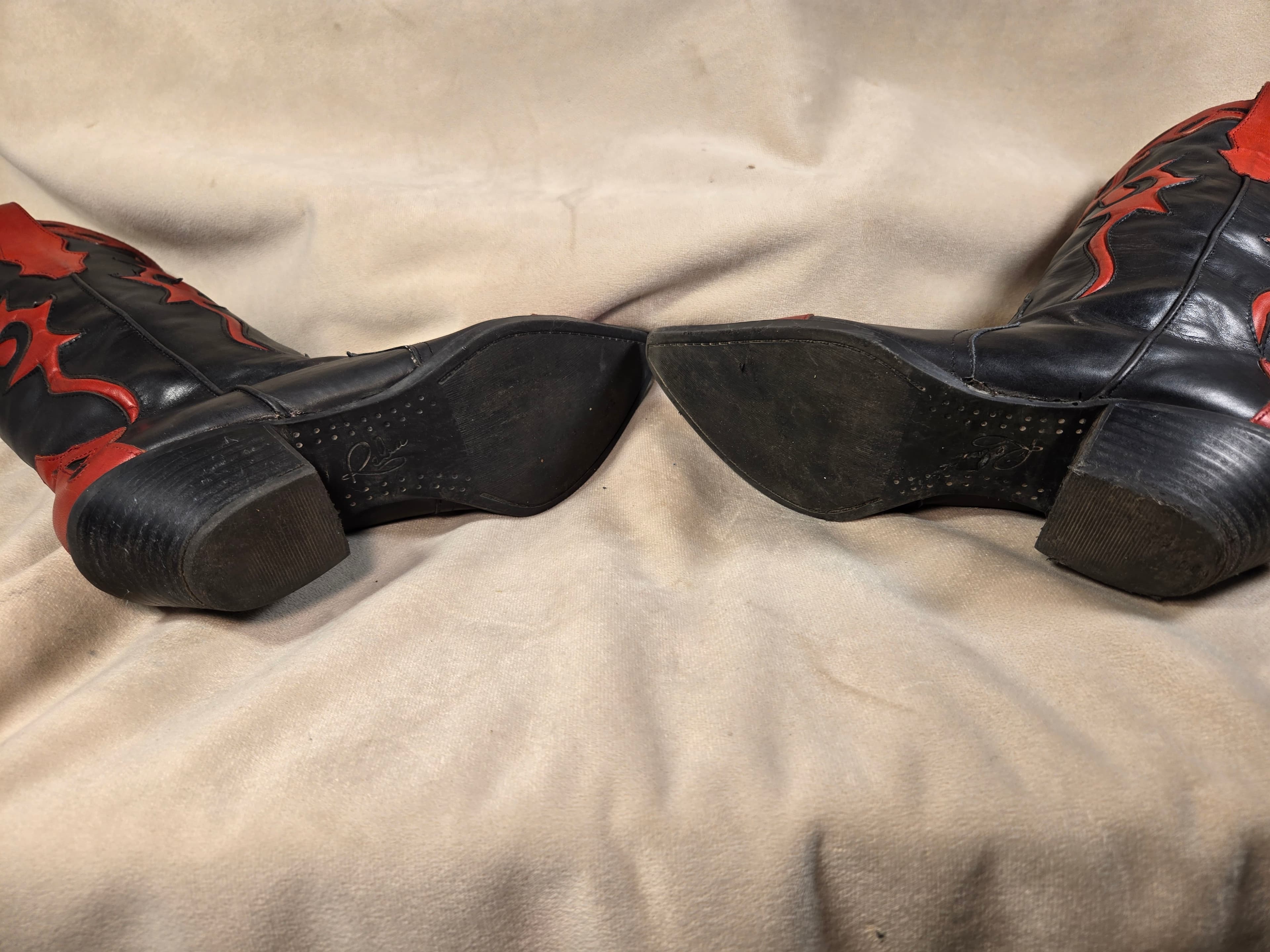 Reba McEntire Black & Red Leather Cowboy Boots - Flame Overlays - Thumbnail 12