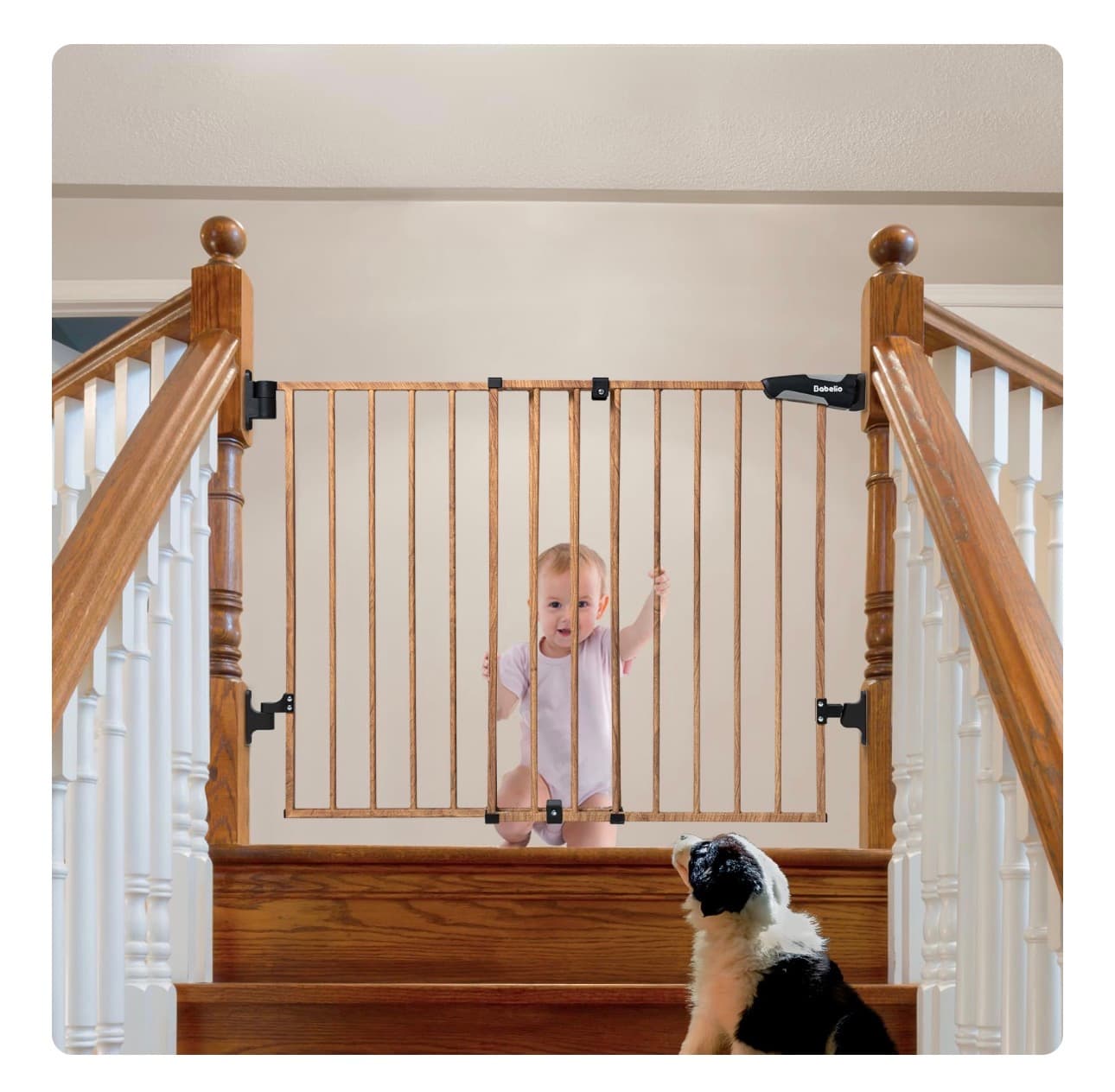 Metal Wooden pattern Baby Gate for Stairs