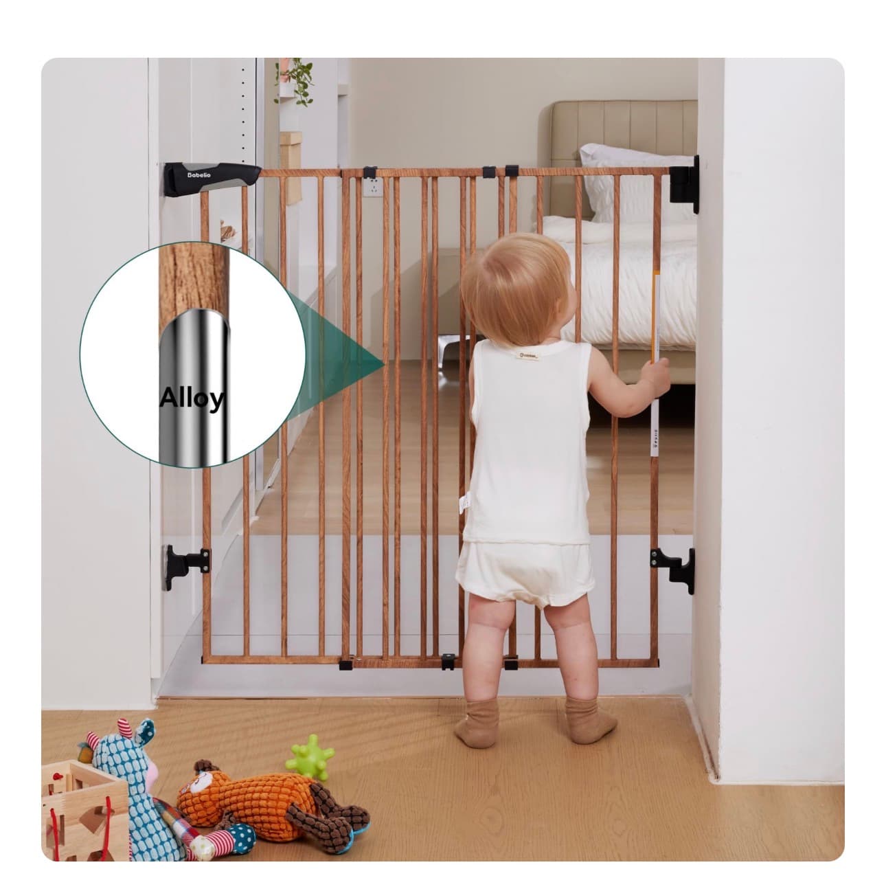Metal Wooden pattern Baby Gate for Stairs - Thumbnail 4