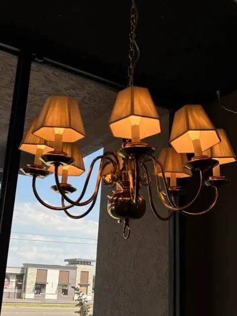 Brass Chandelier with 8 Lights and Shades - Thumbnail 2