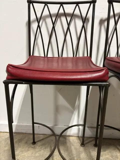Industrial Style Wrought Iron Bar Stools with Red Upholstered Seats Set of 2 - Thumbnail 3