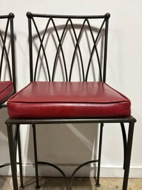 Industrial Style Wrought Iron Bar Stools with Red Upholstered Seats Set of 2 - Thumbnail 2