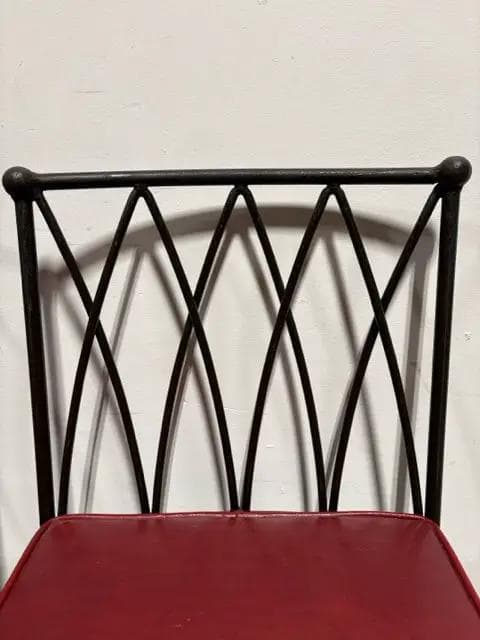 Industrial Style Wrought Iron Bar Stools with Red Upholstered Seats Set of 2 - Thumbnail 4