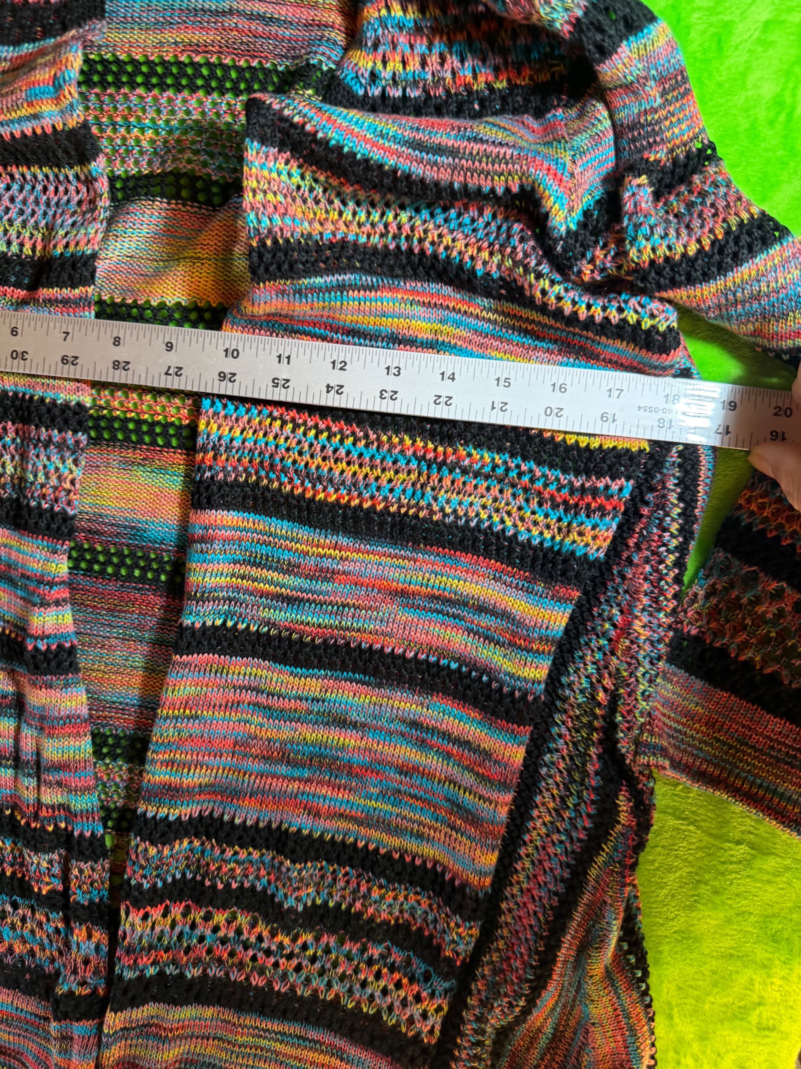 Colorful Striped Boho Open Knit Cardigan Sweater - Thumbnail 7