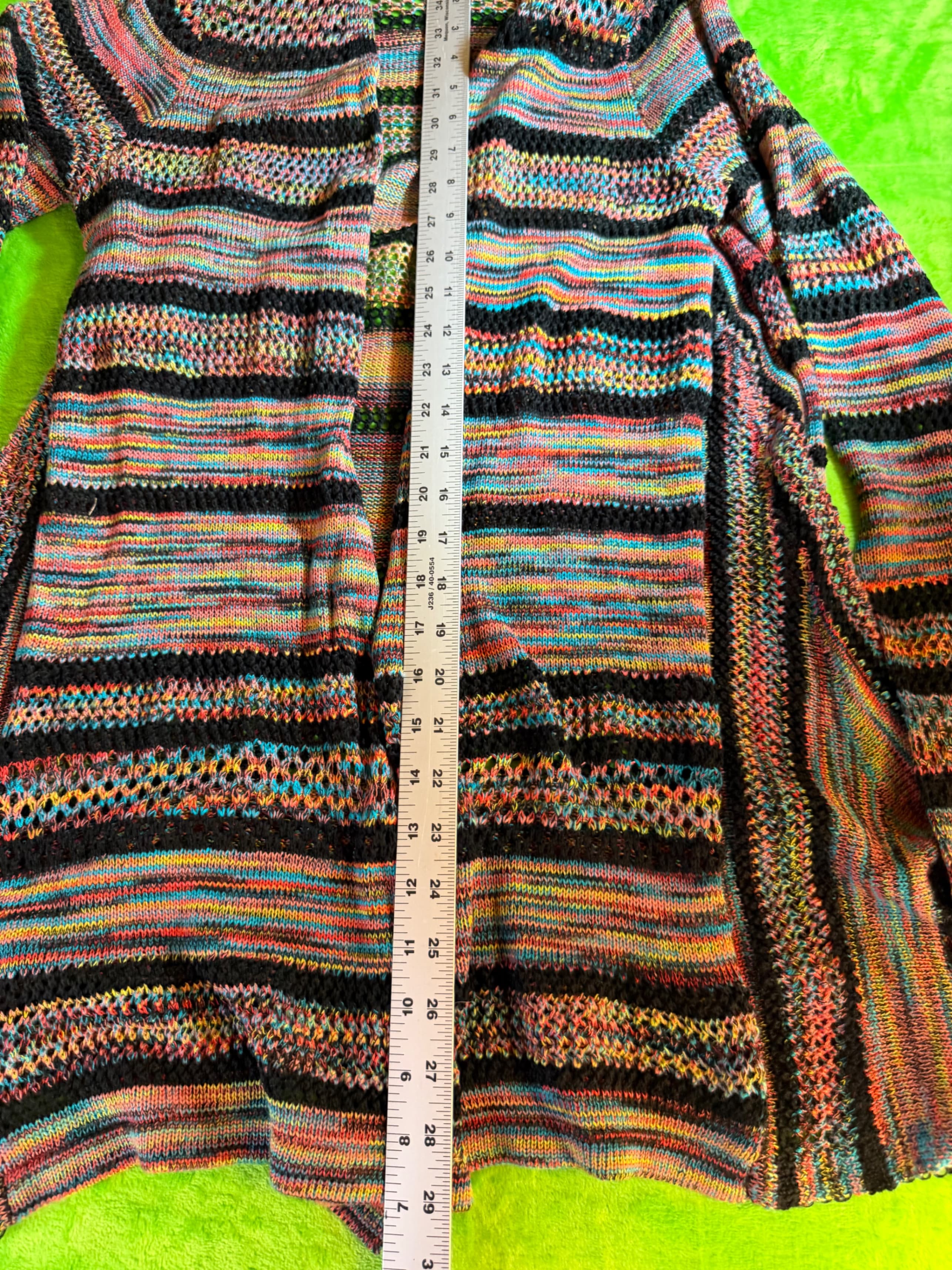 Colorful Striped Boho Open Knit Cardigan Sweater - Thumbnail 6