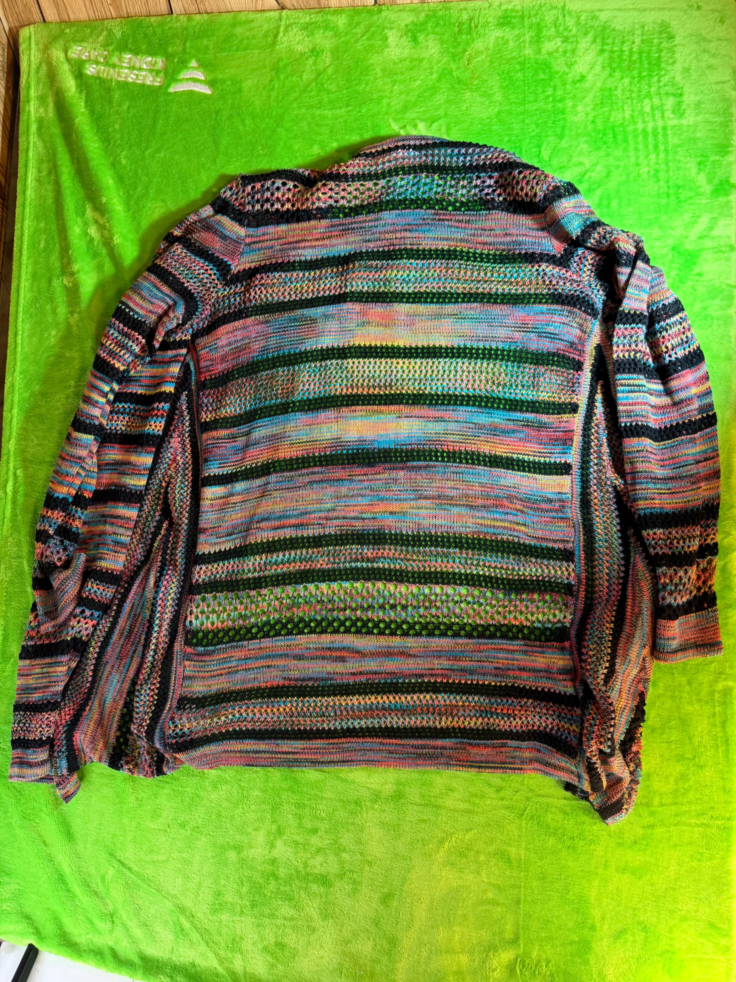 Colorful Striped Boho Open Knit Cardigan Sweater - Thumbnail 2