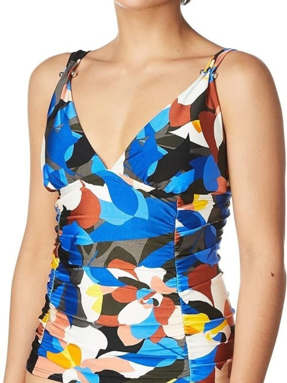 Calvin Klein Barbell Printed Ruched Tankini Top, Nectar Multi Size Small NWT - Thumbnail 2