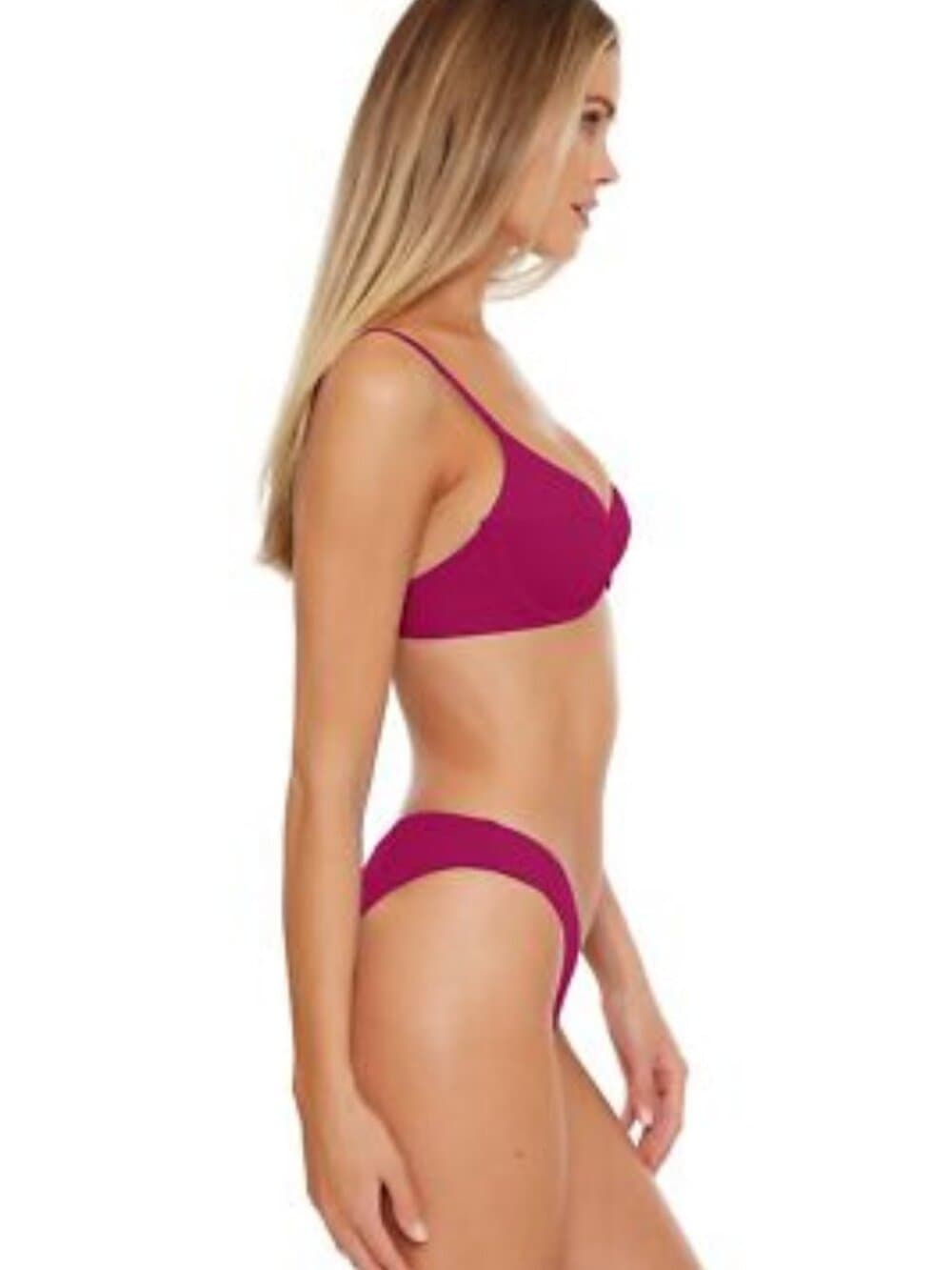 Becca by Rebecca Virtue Fine Line Rib Sarah Underwire Bra Top Pomegranate LG - Thumbnail 2