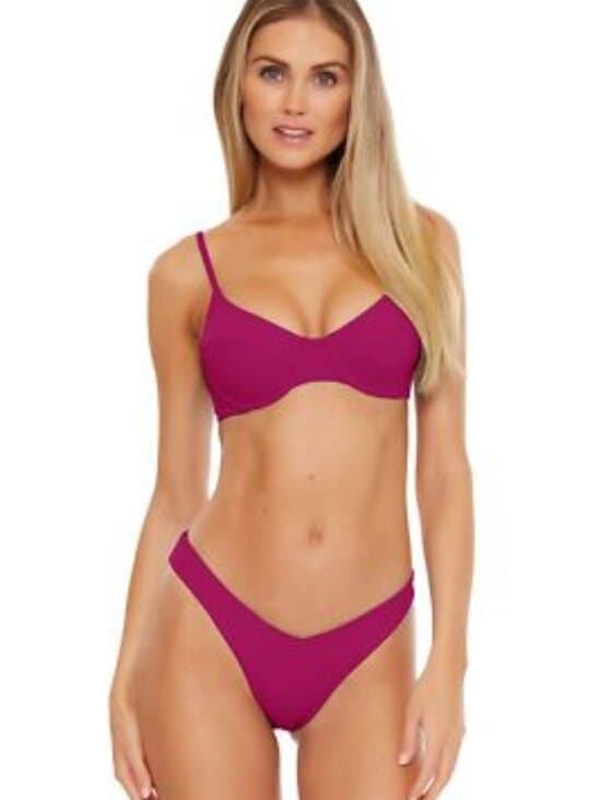 Becca by Rebecca Virtue Fine Line Rib Sarah Underwire Bra Top Pomegranate LG - Thumbnail 6