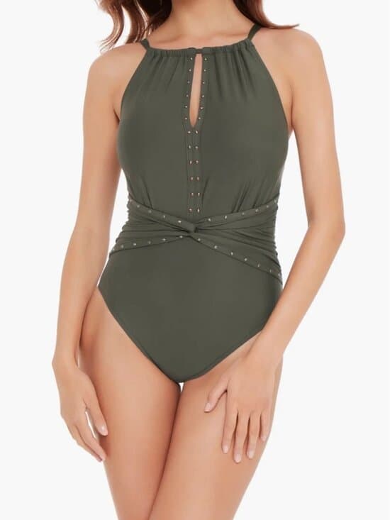 Magicsuit Riveted Diana Green One-Piece Swimsuit L21917 Size 16 NWT - Thumbnail 4