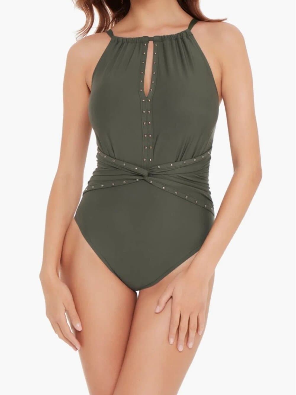 Magicsuit Riveted Diana Green One-Piece Swimsuit L21917 Size 16 NWT - Thumbnail 3