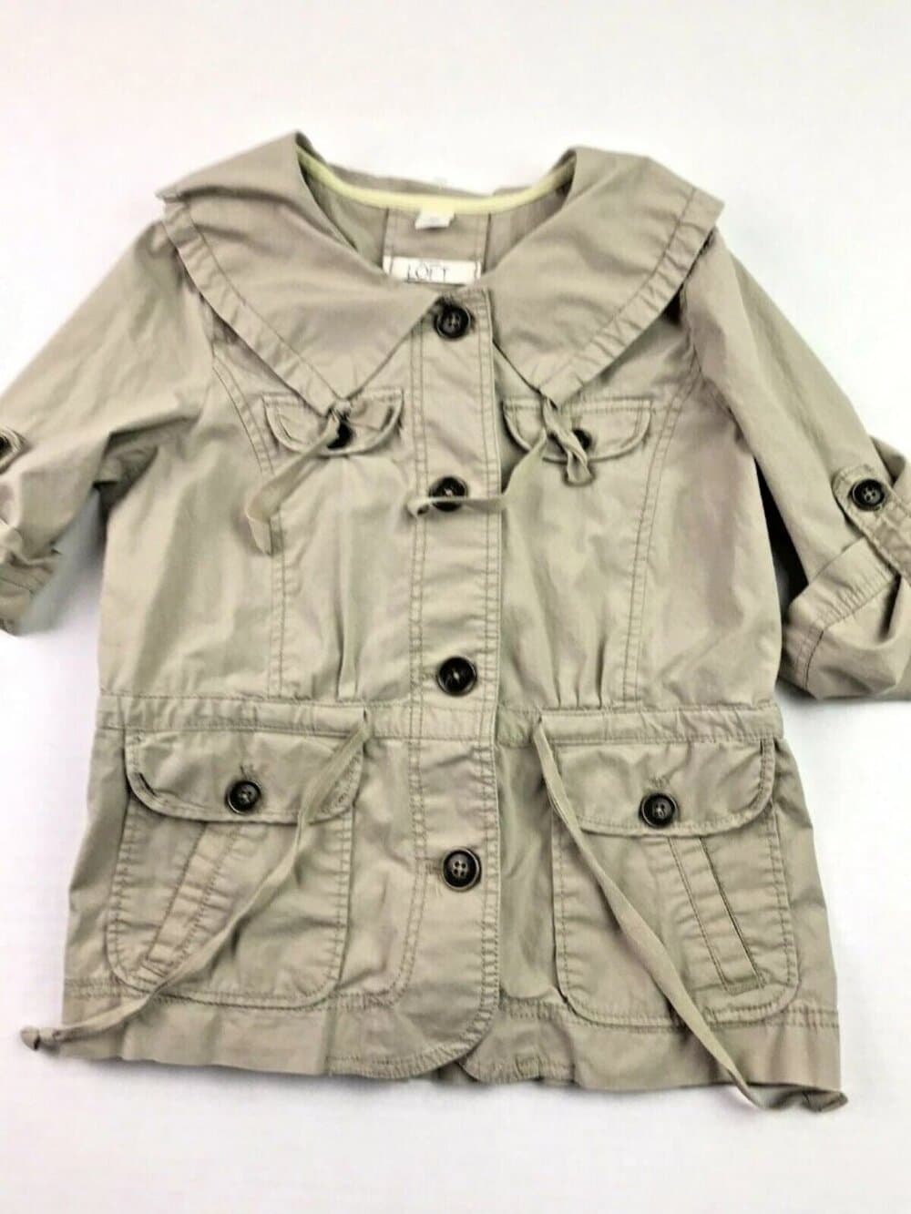 Ann Taylor Loft jacket Utility Khaki Brown Ruffle drawstring - XS petite - Thumbnail 3