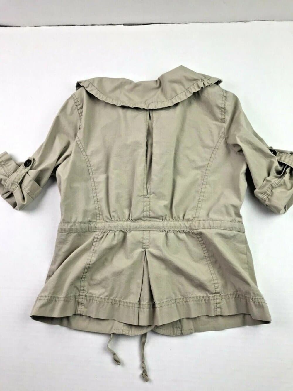 Ann Taylor Loft jacket Utility Khaki Brown Ruffle drawstring - XS petite - Thumbnail 2