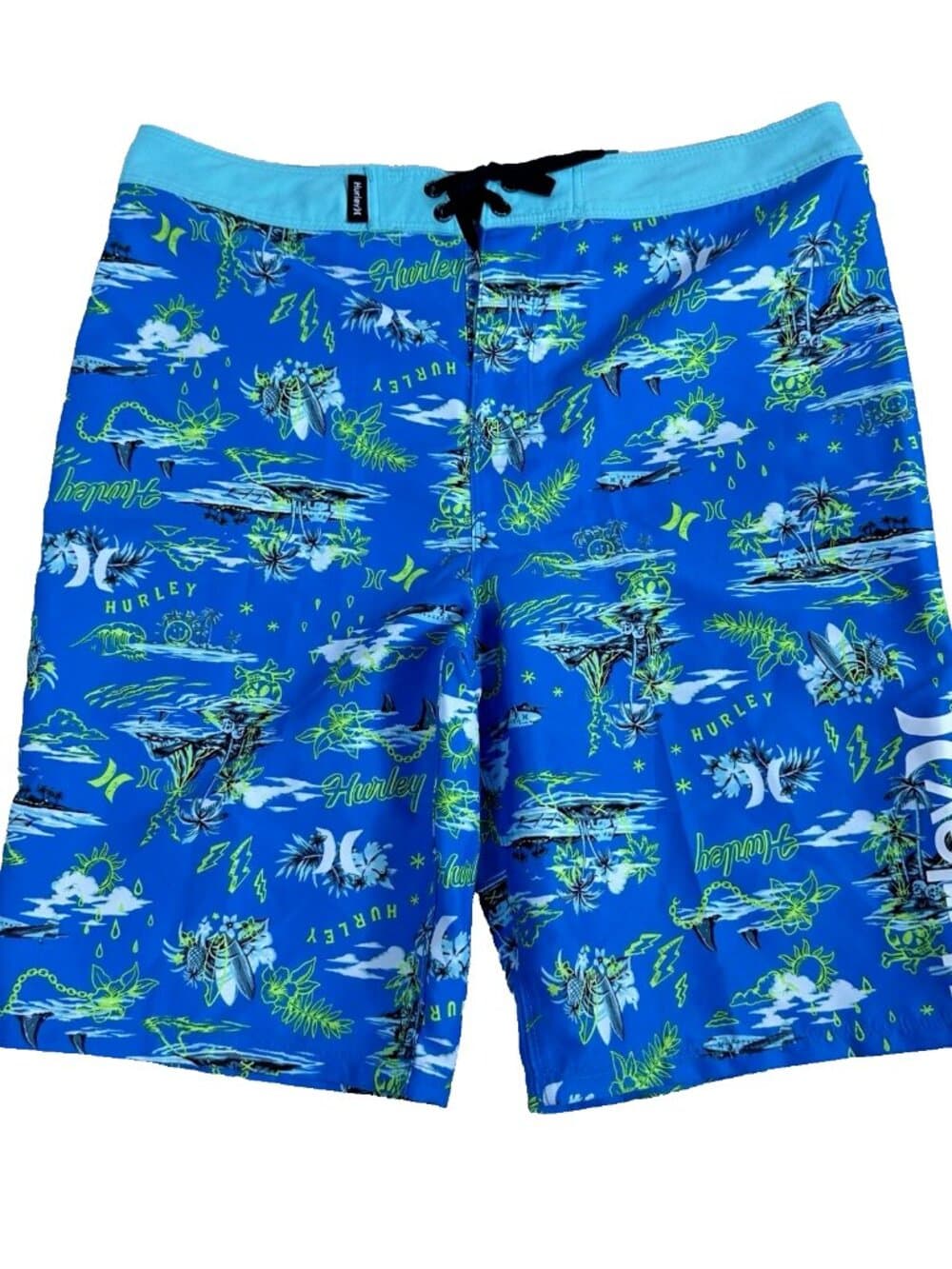 Hurley Boys Board Shorts Swim Trunks Neptune Blue Beach Print Size 20/30 -NWT - Thumbnail 2