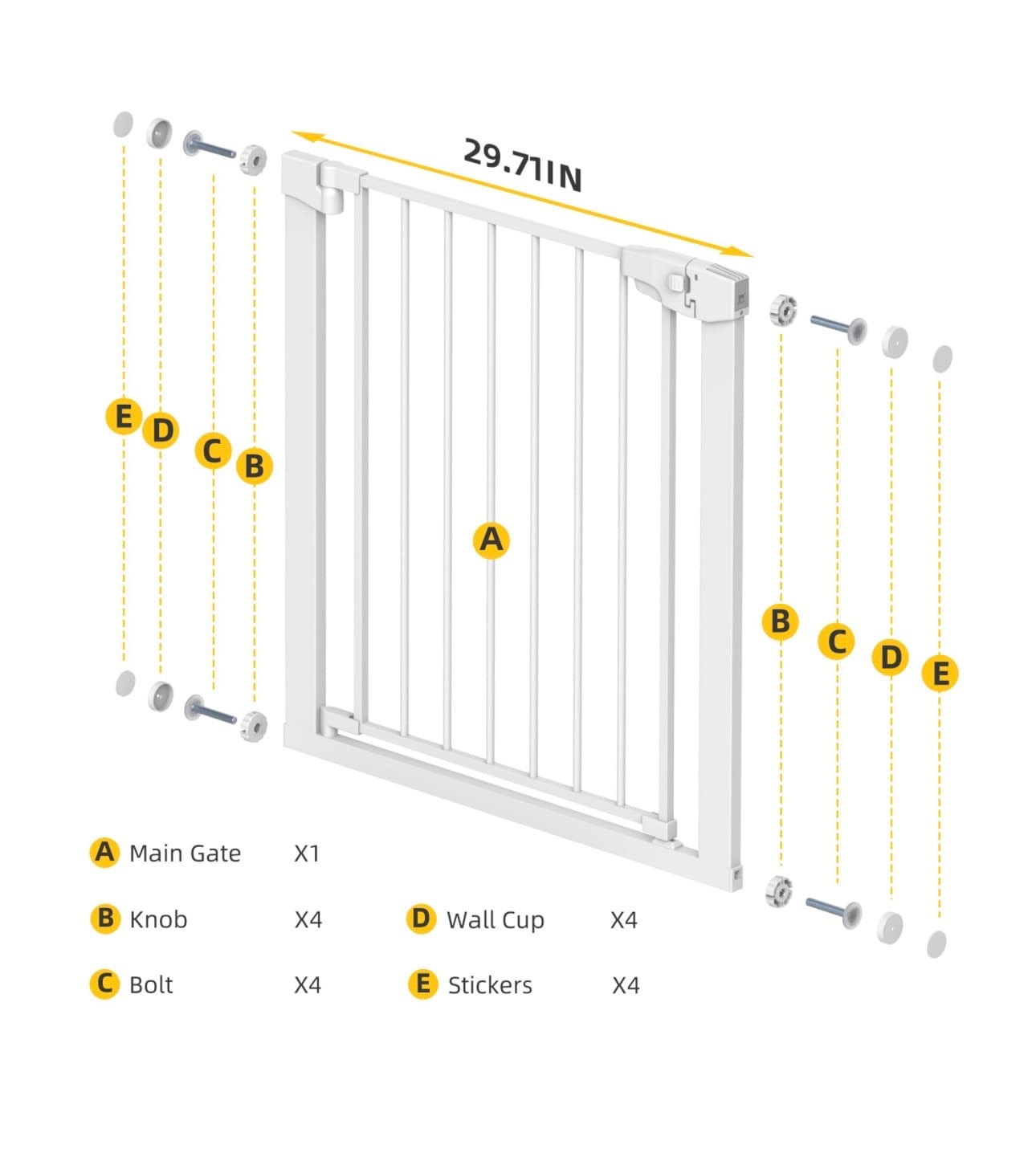 Baby Safety Gate for Stairs with Pressure Mount, 29.71 Inch Width - Thumbnail 2