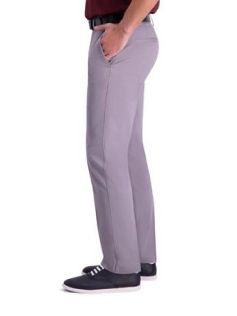 Haggar Men's Premium Comfort Khaki Pant 30W x 32L, Slim Fit, Grey - Thumbnail 2