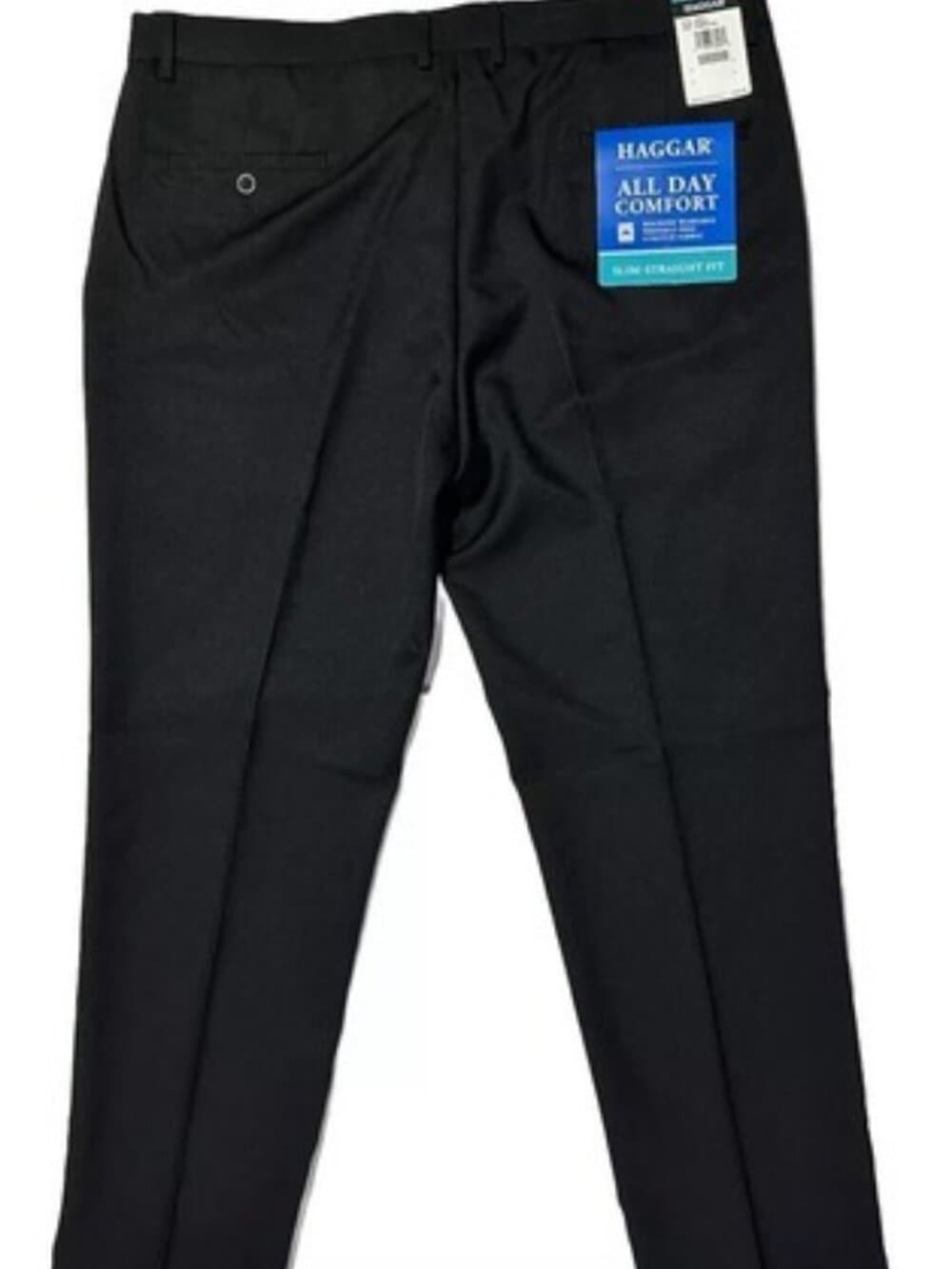 HAGGAR Dress Pants Mens 44X32 Black Flat Front Slim Straight Stretch No Wrinkle - Thumbnail 3