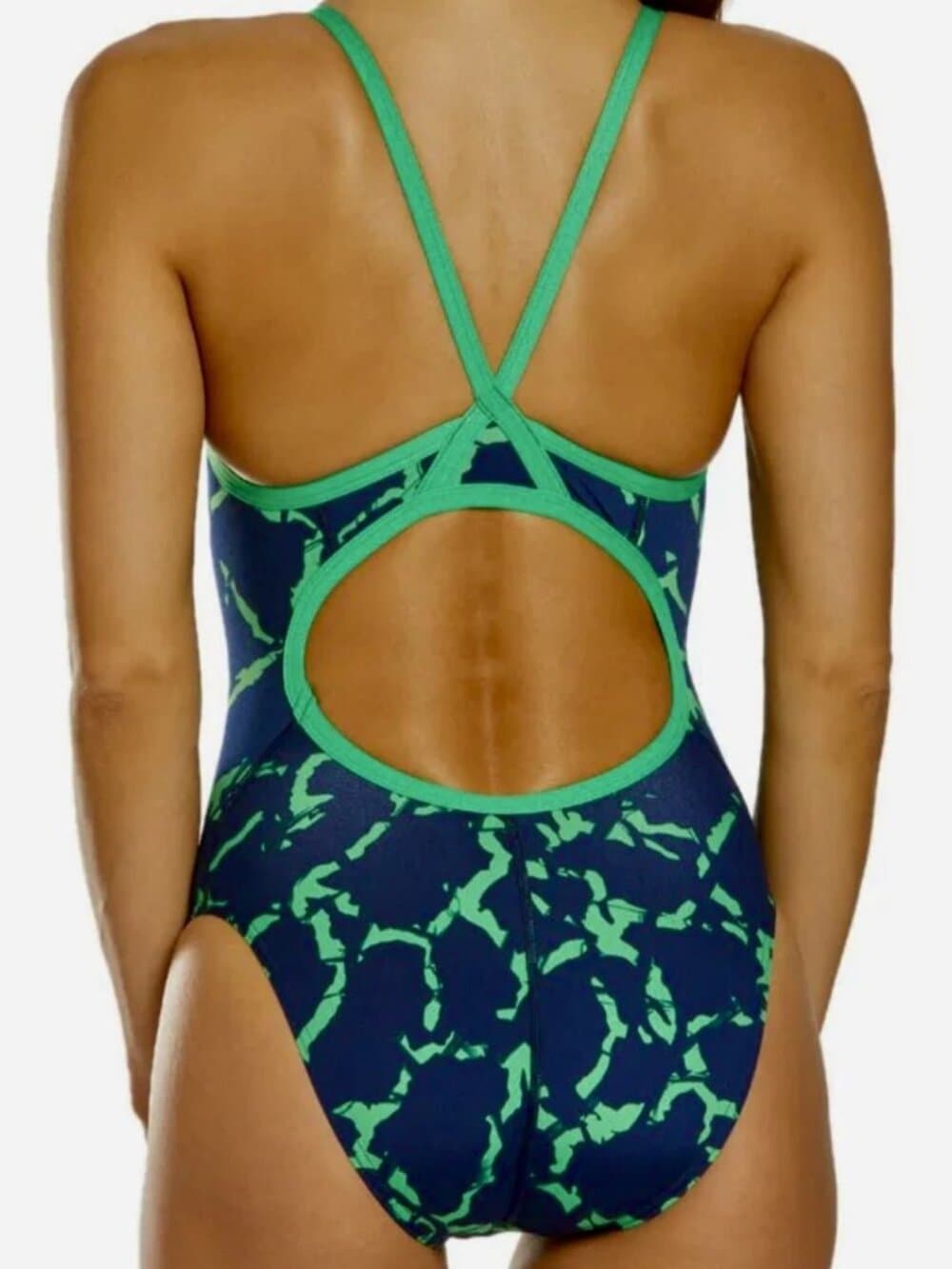 SPEEDO Wrack It Up FlyBack Navy Blue Green Endurance + Swim Suit NWT 26 - Thumbnail 2