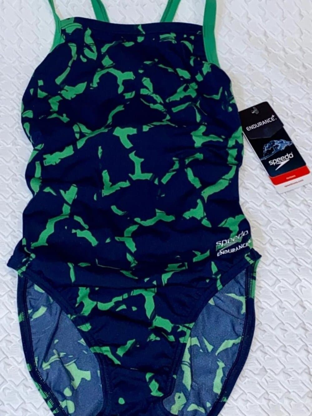 SPEEDO Wrack It Up FlyBack Navy Blue Green Endurance + Swim Suit NWT 26 - Thumbnail 3