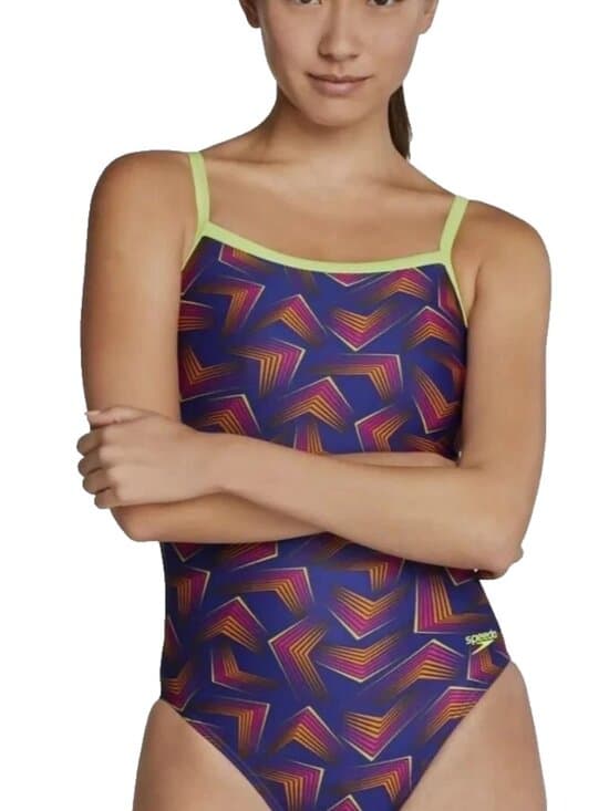 SPEEDO Play The Angles FlyBack Pop Electric Purple Swimsuit Womens Sz 24 no tag - Thumbnail 3