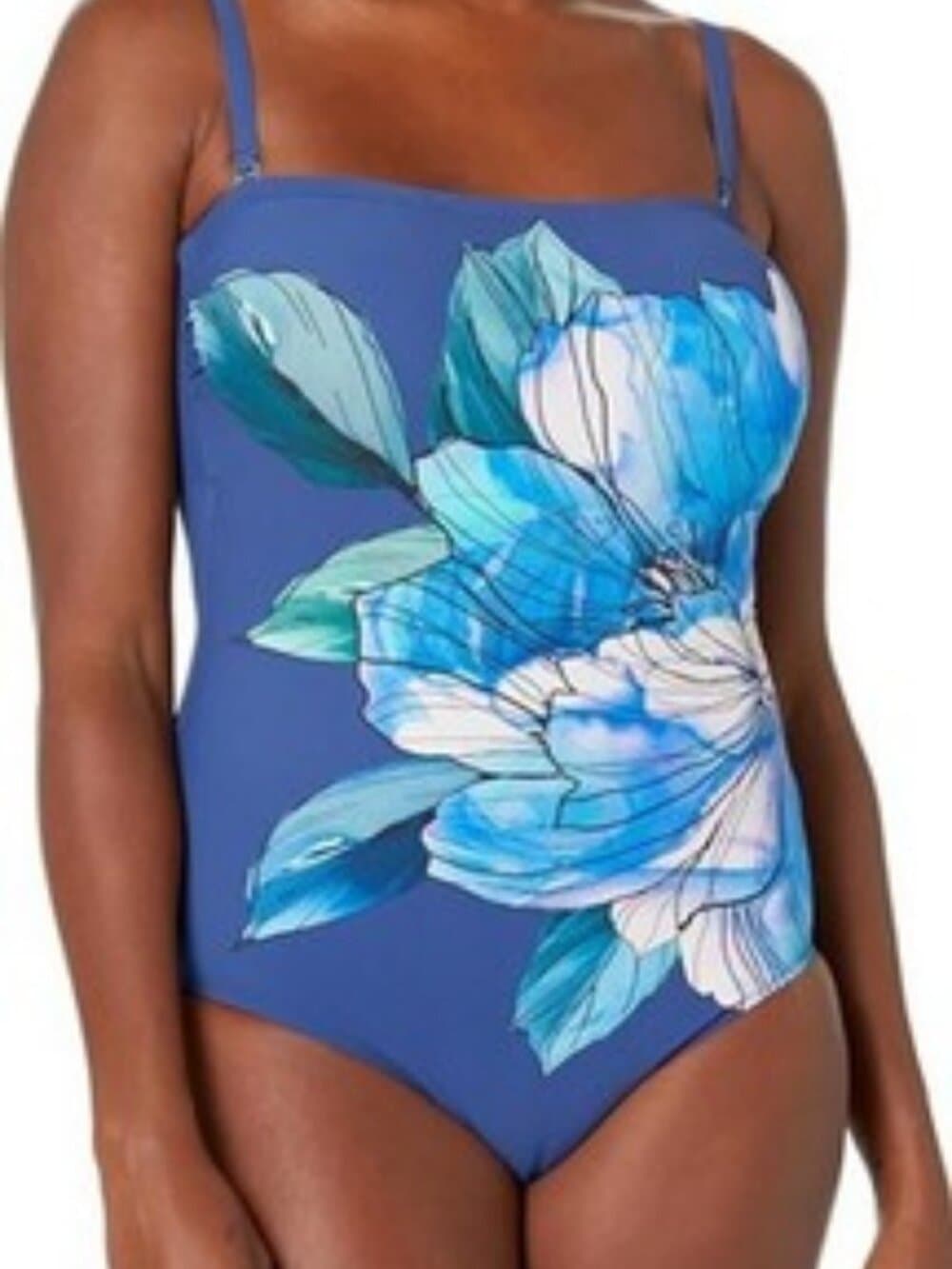 GOTTEX Blue Wild Flower 1 Pc Bandeau Style Swimsuit Sz 6 - Missing Straps - Thumbnail 2