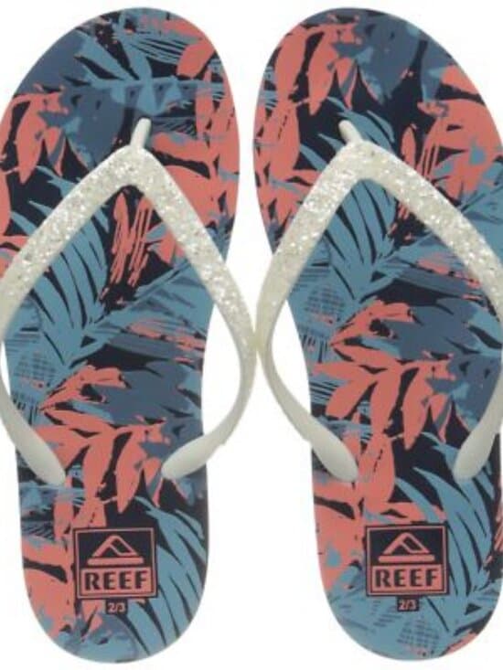 Reef Floral Print Flip Flops Glitter Straps Beach Pool Sandals Size 2/3 - Thumbnail 7