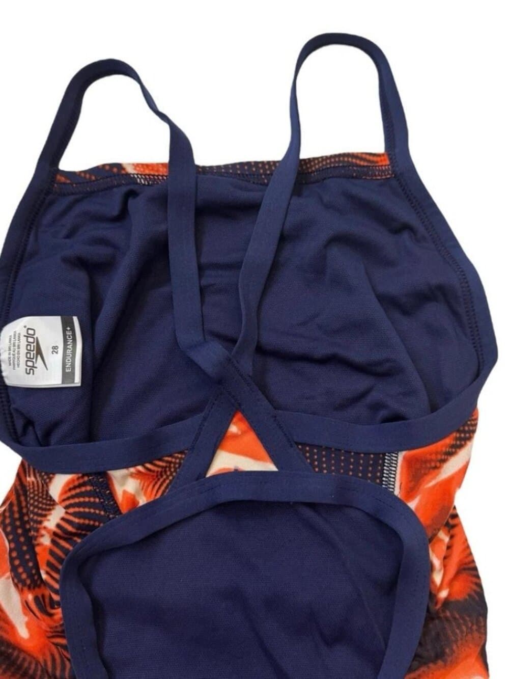 Speedo Endurance+ Flash Time Flyback Swimsuit Women 24 Orange Navy Swim Club NWT - Thumbnail 3