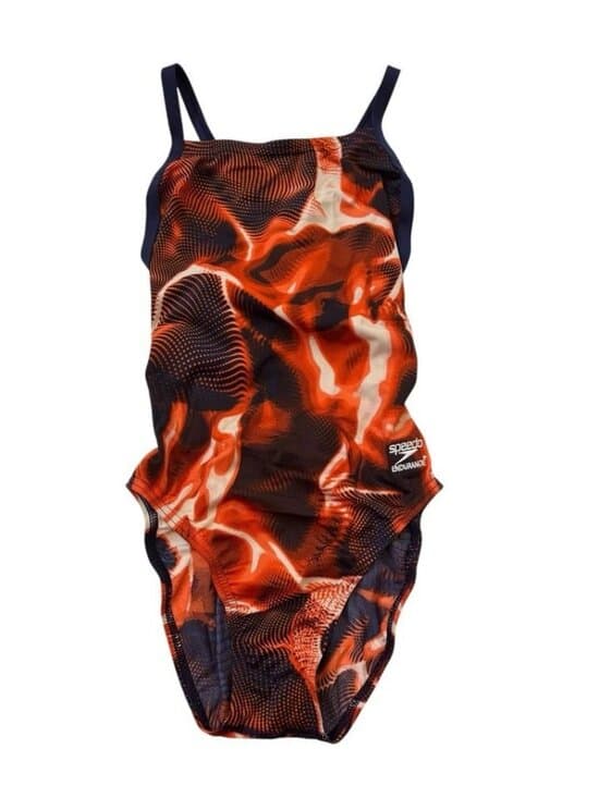 Speedo Endurance+ Flash Time Flyback Swimsuit Women 22 Orange Navy Swim Club NWT - Thumbnail 7