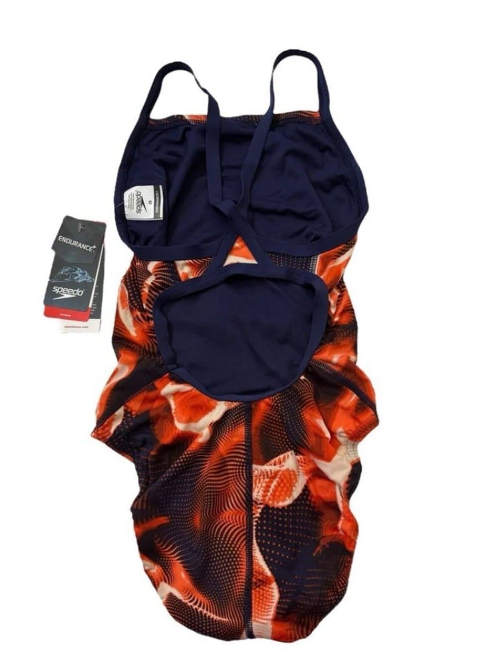 Speedo Endurance+ Flash Time Flyback Swimsuit Women 22 Orange Navy Swim Club NWT - Thumbnail 5