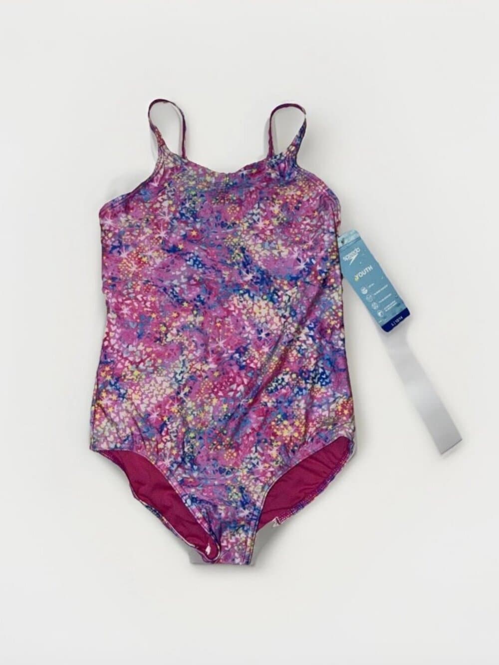 NWT Speedo Youth Girls One Piece Swimsuit Size Large XL 12/14 Pink - Thumbnail 2