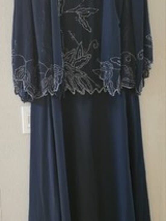 NWT J Kara Navy Blue Beaded 2pc Formal Set Dress With Sheer Jacket 18 - Thumbnail 5