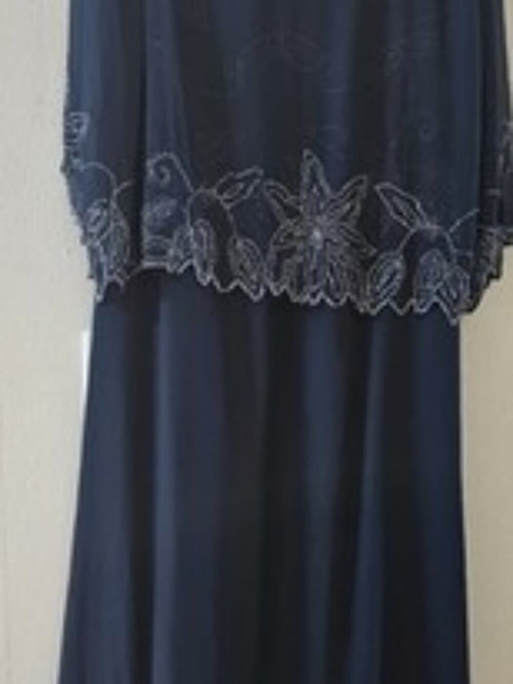 NWT J Kara Navy Blue Beaded 2pc Formal Set Dress With Sheer Jacket 18 - Thumbnail 3