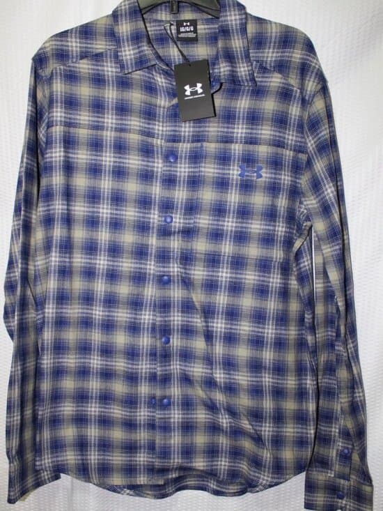 Under Armour Flannel Mens Button Shirt, Gray/Blue, Sz M 1372600-456 NEW W/TAGS - Thumbnail 3