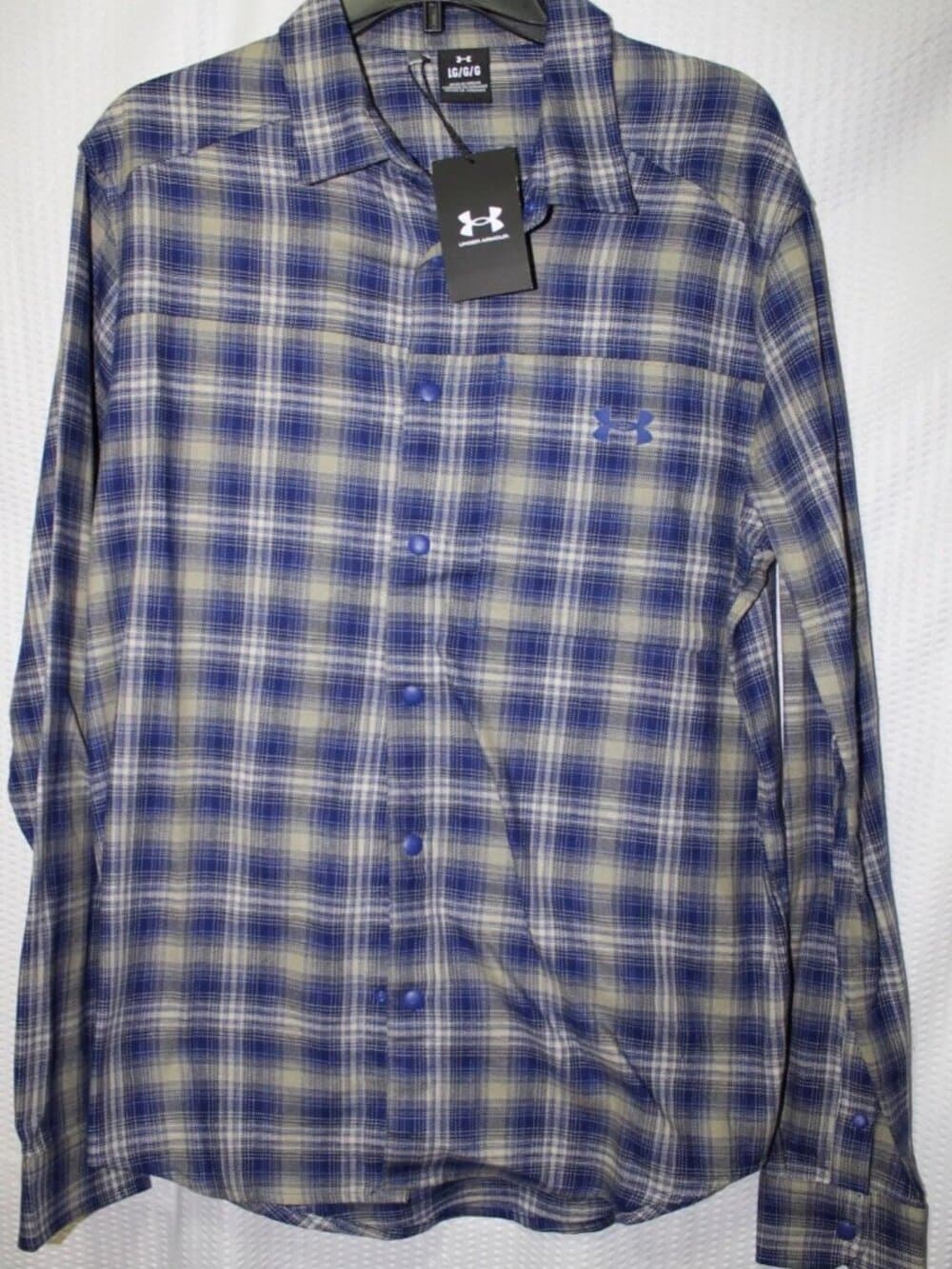 Under Armour Flannel Mens Button Shirt, Gray/Blue, Sz M 1372600-456 NEW W/TAGS - Thumbnail 2