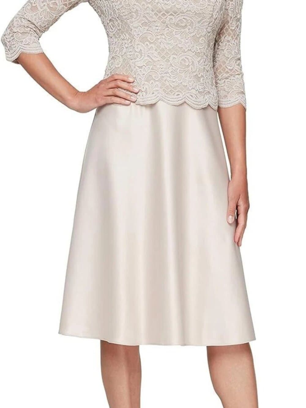 Alex Evenings Dress Tea Length Embroidered Bodice Mock Taupe sz 12P NWT - Thumbnail 2