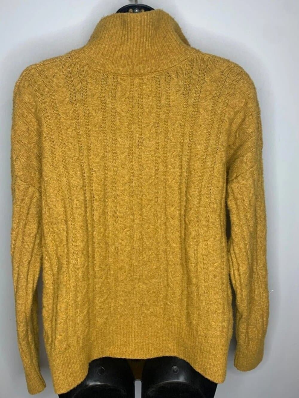 Olive + Oak Women's Mock Neck 3/4 Zip Cable knit Mustard Sweater XL - Thumbnail 3