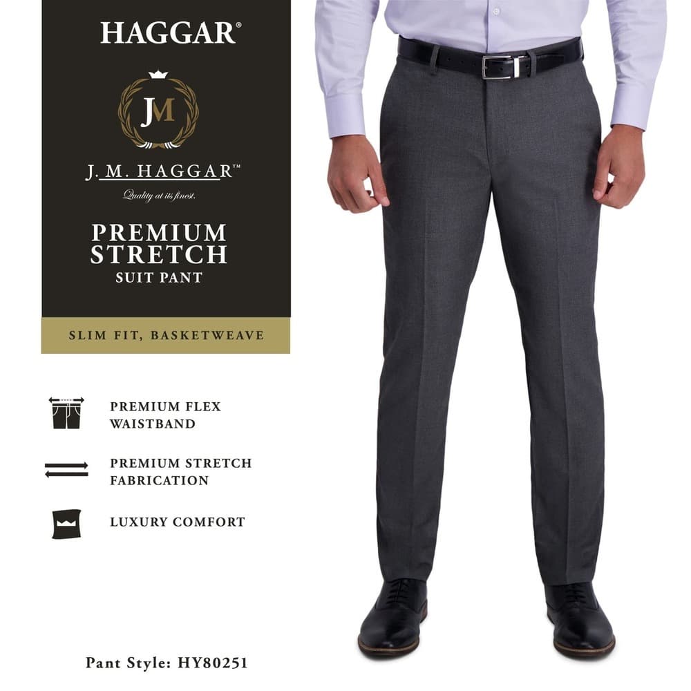 Haggar mens Stretch Basketweave Slim Premium Flex Suit Separate Pants 30 x 32 - Thumbnail 4