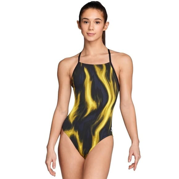 Speedo Vapor Flame Endurance Swimsuit Womans Cross Racer Yellow Blk SZ 28 - Thumbnail 3