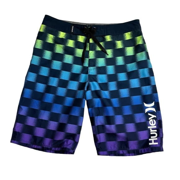 Hurley Board Shorts Swim Trunks Checker Boys Youth 20/30 NWT - Obsidian - Thumbnail 2