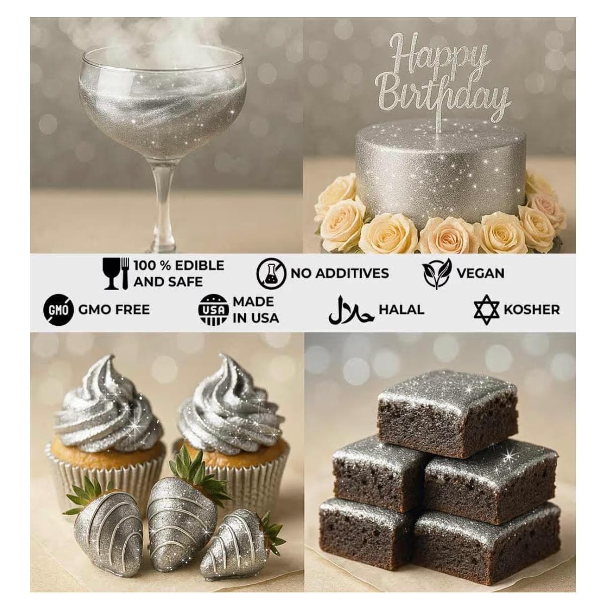 BakeBright Silver Edible Glitter 20g for Drinks & Cakes - Thumbnail 5