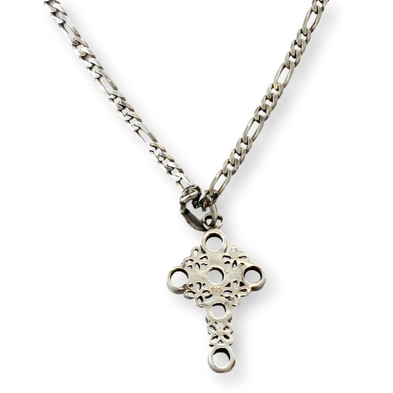 Vintage Sterling Silver White Created-Opal Cross Pendant & Chain - 16 in - Thumbnail 3