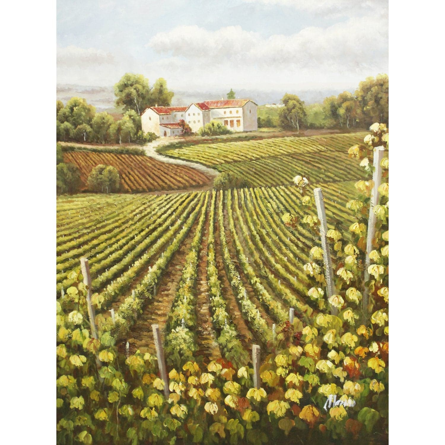 Framed Original Oil - Large Italian Vineyard w/Leather Frame - Thumbnail 2
