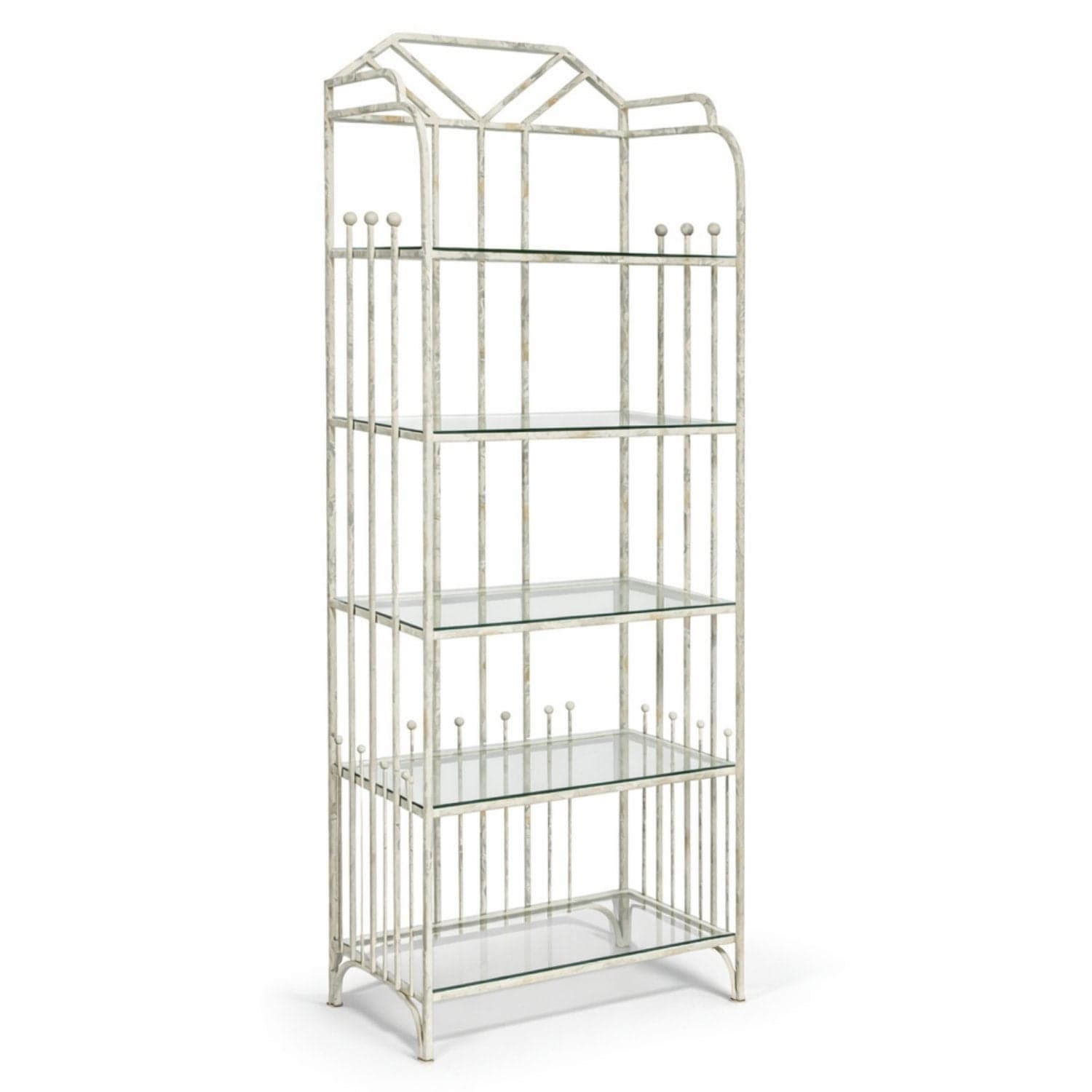 Distressed White Glass & Metal Etagere - White - Thumbnail 3