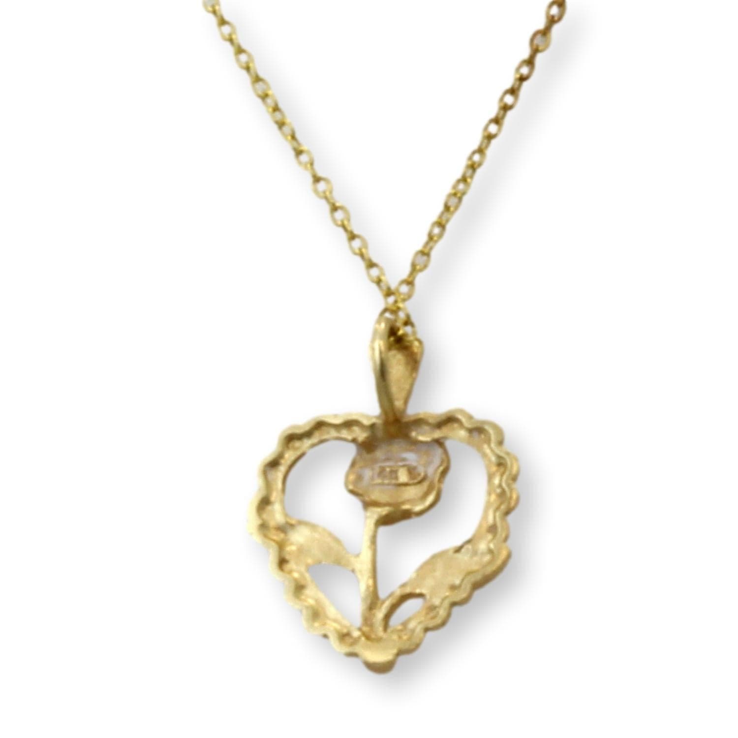 14K Gold Rose-Accented Heart Pendant & Gold Vermeil Chain - 18 in - Thumbnail 3