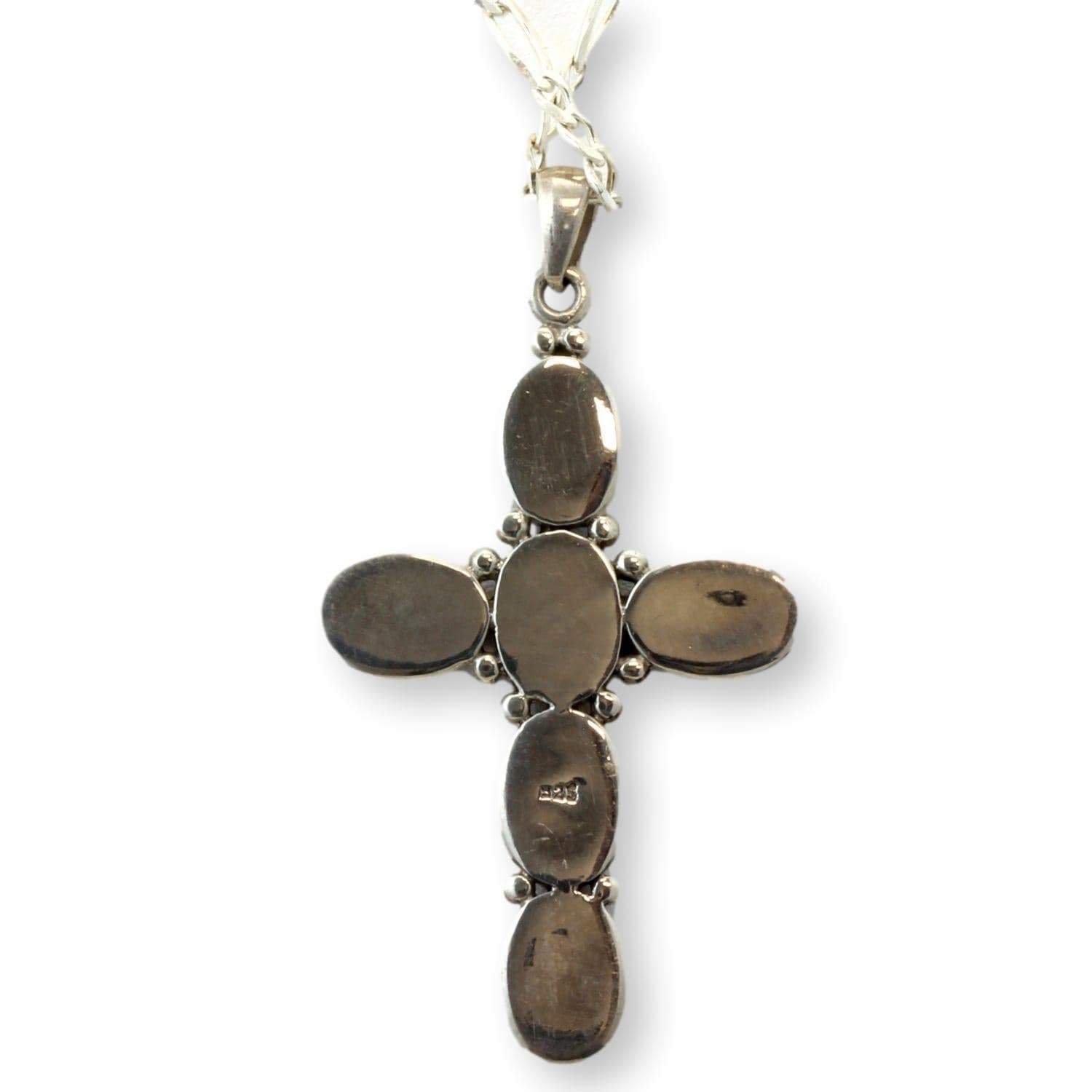 Vintage Sterling Silver Blue Created Opal Cross Pendant & 18" Chain - 18 in - Thumbnail 3