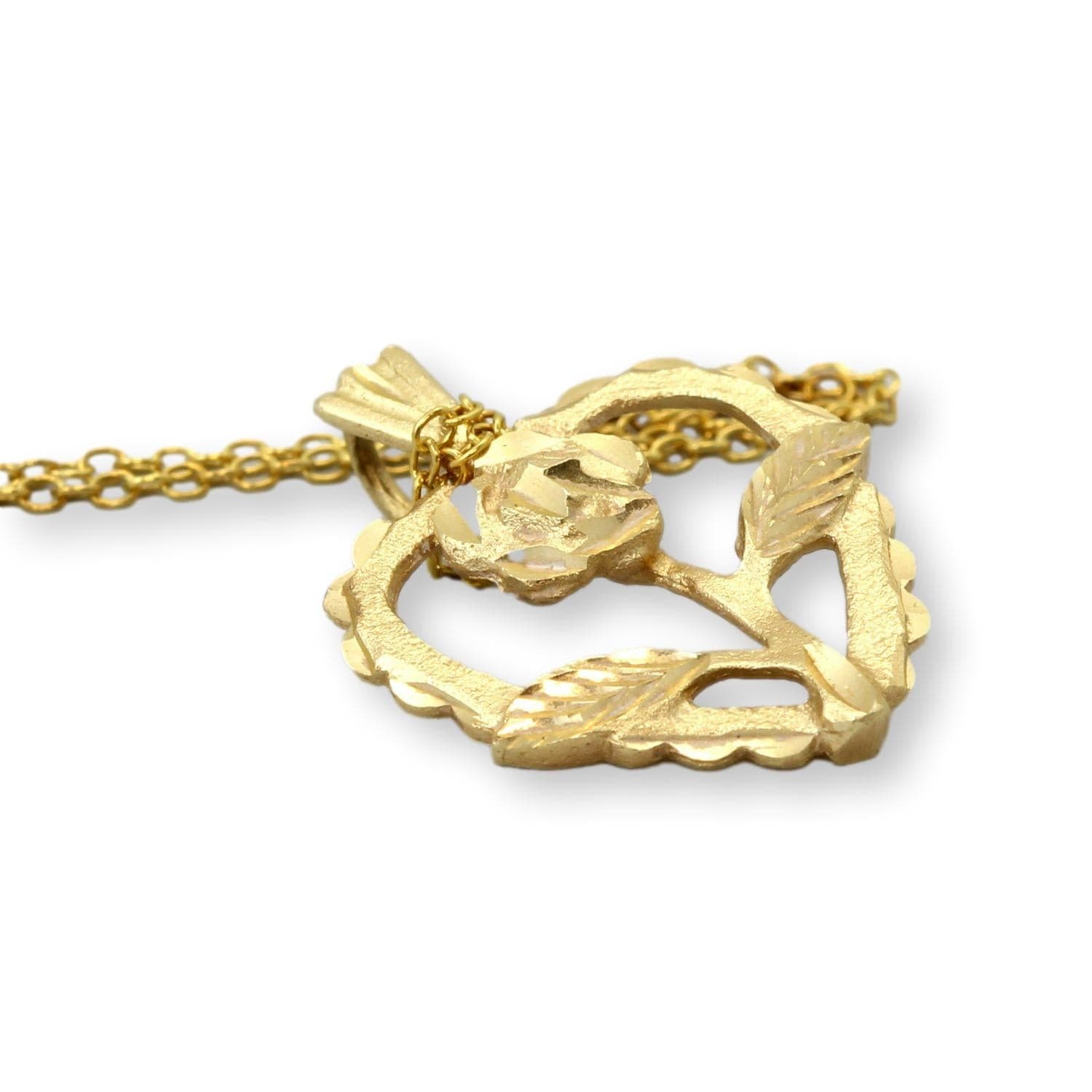 14K Gold Rose-Accented Heart Pendant & Gold Vermeil Chain - 18 in - Thumbnail 2